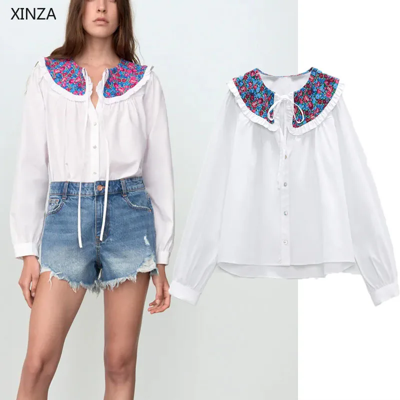 

Женская рубашка с рюшами Za, белая блузка на пуговицах с длинным рукавом, элегантная приталенная рубашка с принтом, модный топ с бантом, осень...