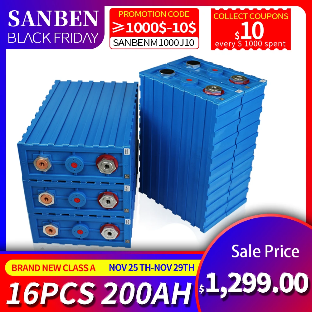 

New16PCS 3.2V 200Ah Lifepo4 Battery Pack 12V 24V 48V Cell Lithium Iron Phosphate Grade A Solar RV EU US Tax Free