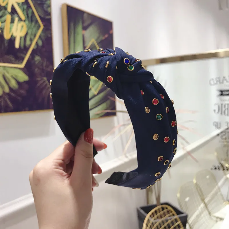 Красочные блестящие обручи для волос с узлом и стразами аксессуары ручной работы