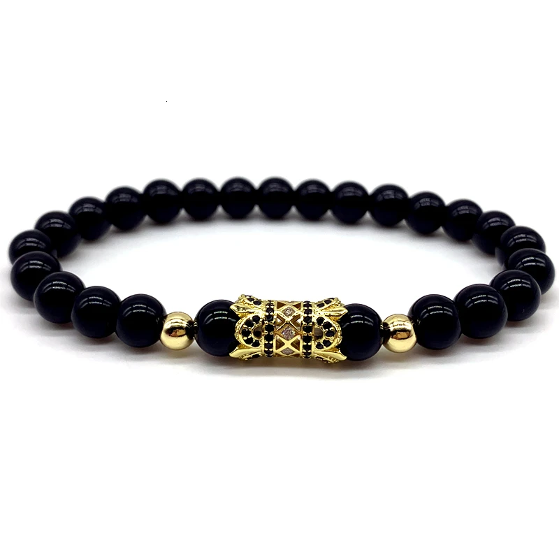 Модный новый черный длинный мужской браслет 8 мм камень матовый с бусинами для