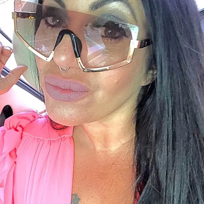 С плоскими стеклами и половинной рамкой крупные сонечные очки женские мужские