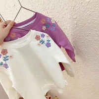 girl bottoming shirt cotton top new small childrens field wind baby autumn girl embroidery flower sweater