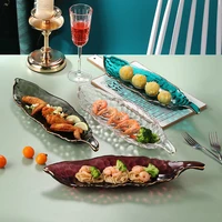 european style tree leaf shape glass plates dinner dish salad fruit bowl wedding family dinner plate decorative tableware set
