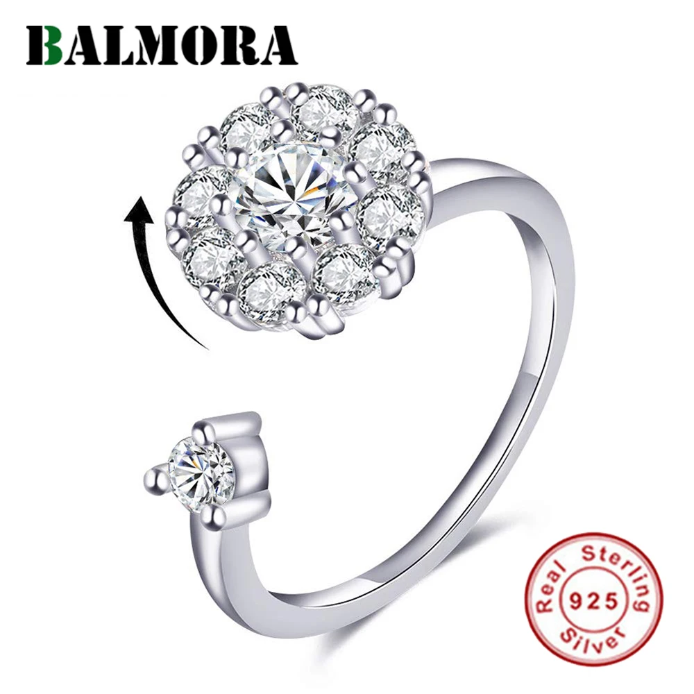 

BALMORA S925 Silver Zircon Rotating Fidget Ring For Women Girl Anxiety Ring Discreet Spinner Ring Jewellery Relieving Stress