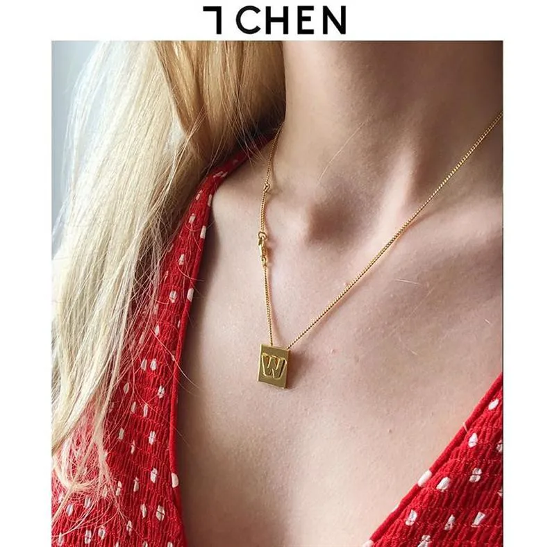 Ожерелье с драконом топ квадратный 26 Алфавит кулон модное очаровательное