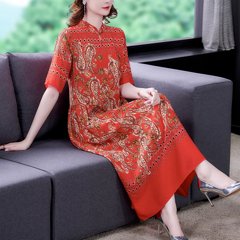 

Женское шифоновое платье-миди с цветочным принтом, свободного покроя