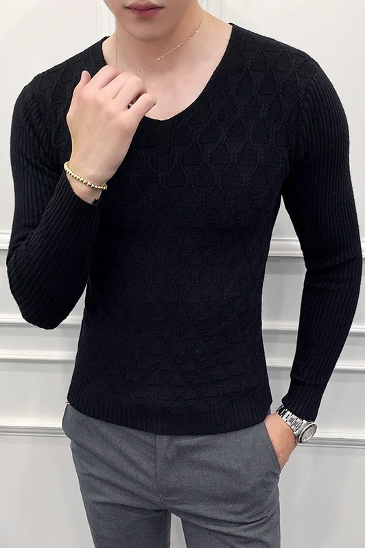 

Brand Men Sweater Fashion 2020 Autumn Winter V Neck Casual Knitted Sweaters For Men Long Sleeve Slim Fit Streetwear