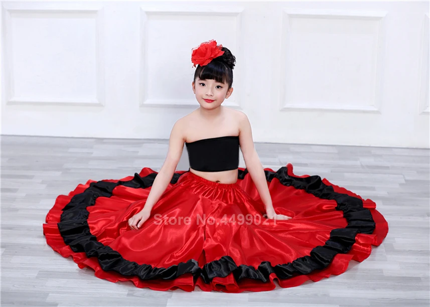Цыганская юбка для девочек-подростков; юбка для фламенко; Национальный полосатый костюм для танца живота; праздничная одежда красного цвета с корридом; платье