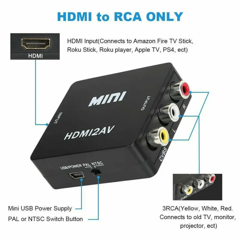 HDMI в AV адаптер с USB зарядным кабелем CVBS 3RCA 1080P композитный аудио/видео |
