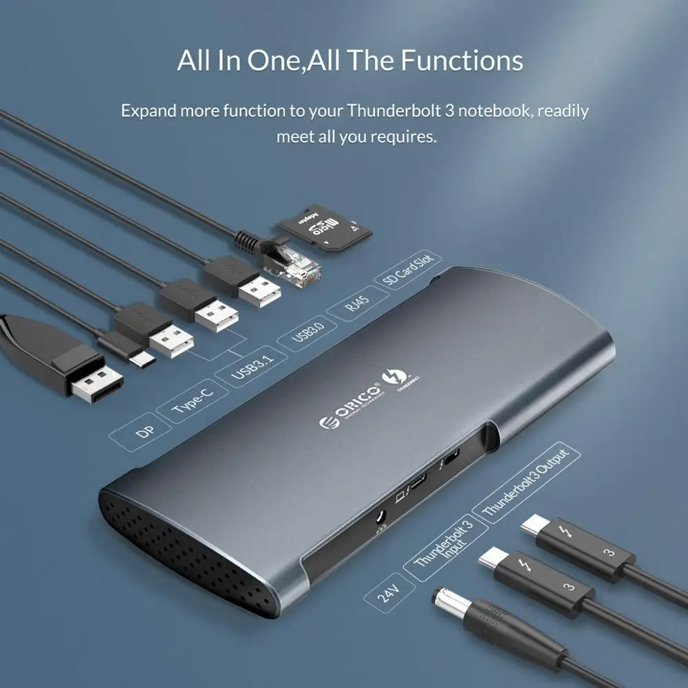 Док-станция ORICO Thunderbolt 3 usb-концентратор Type-C в DP USB 0 адаптер RJ45 SD4.0 конвертер для MacBook