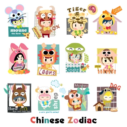 105*64CM Wall Sticker Cartoon Chinese Zodiac Kids Room Decoration Poster Animal Nursery Class Layout Early Education Stickers | Дом и сад
