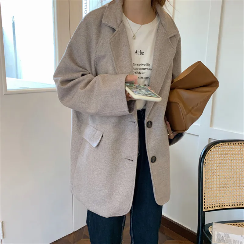 

HziriP OL Notched Minimalist Vintage Thick Woolen Blazer Suit Jacket New Autumn Winter Tops Formal Women Blazers Loose Overcoat