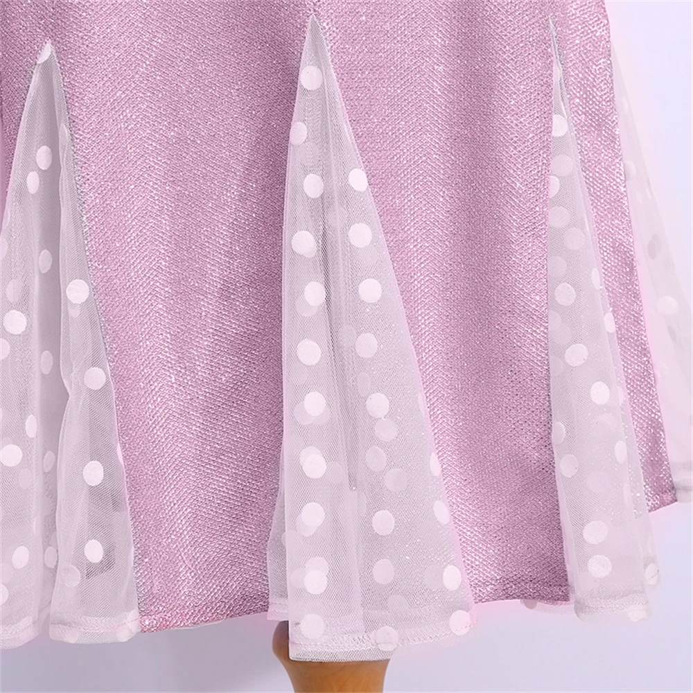 

PopReal Fashion Parent-Child Outfit Mom And Daughter Dress Family Matching Clothes Mini Dress Mesh stitching O-Neck Solid