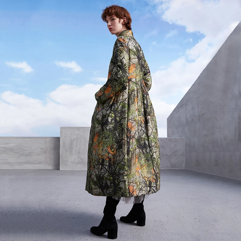 MissFoFo новинка 2019 модное женское зимнее пальто юбка длинный пуховик цветочный