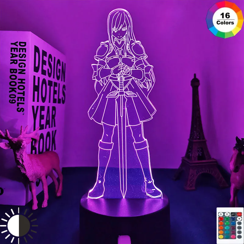 Аниме 3d светильник Сказочный хвост Эрза алый для детской спальни украшение
