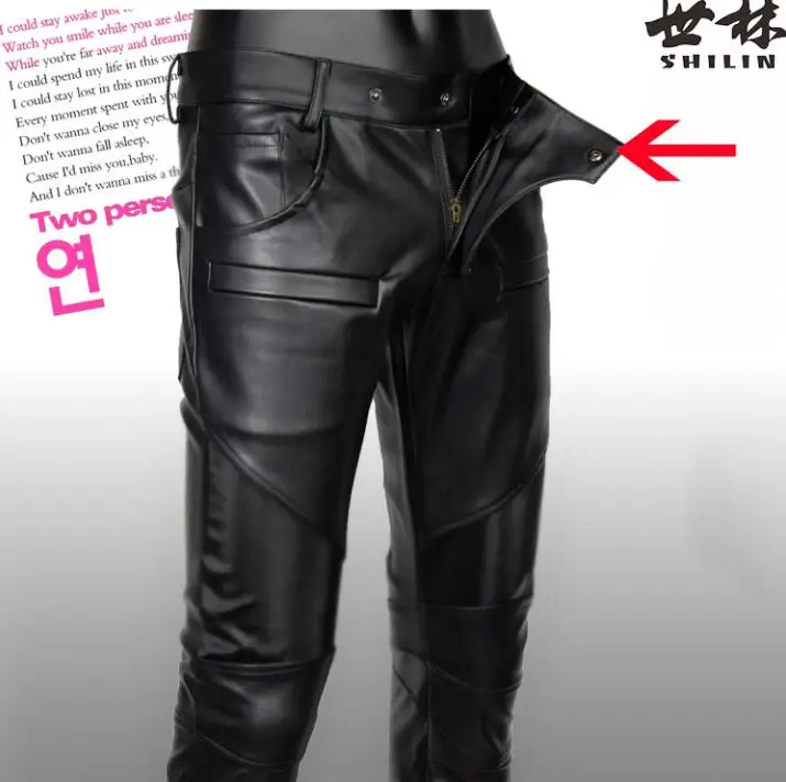 Summer youth faux leather pants mens feet pants fashion thin motorcycle pu trousers for men personality pantalon homme black