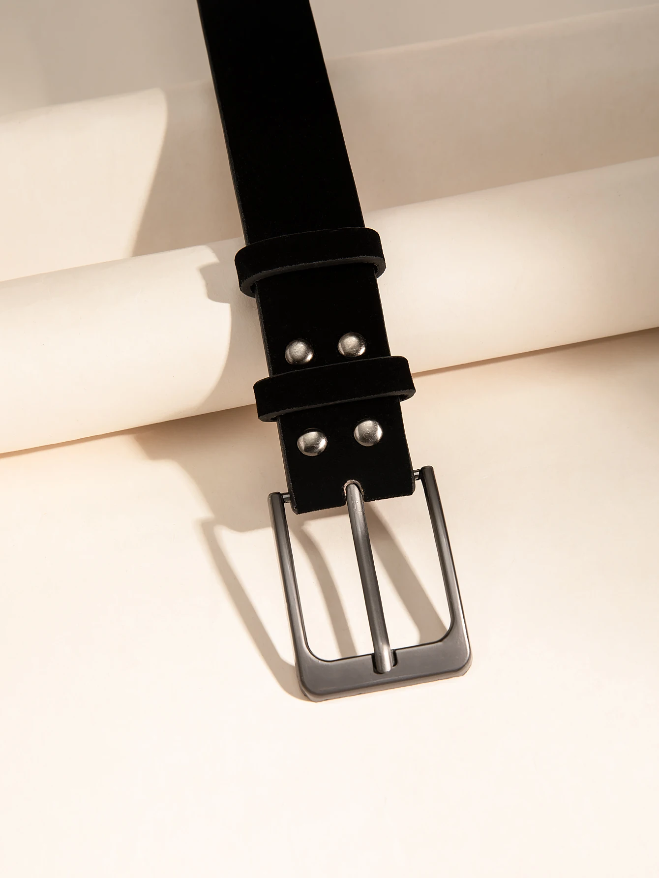 Ремень с квадратной пряжкой Женский однотонный повседневный черный замшевый