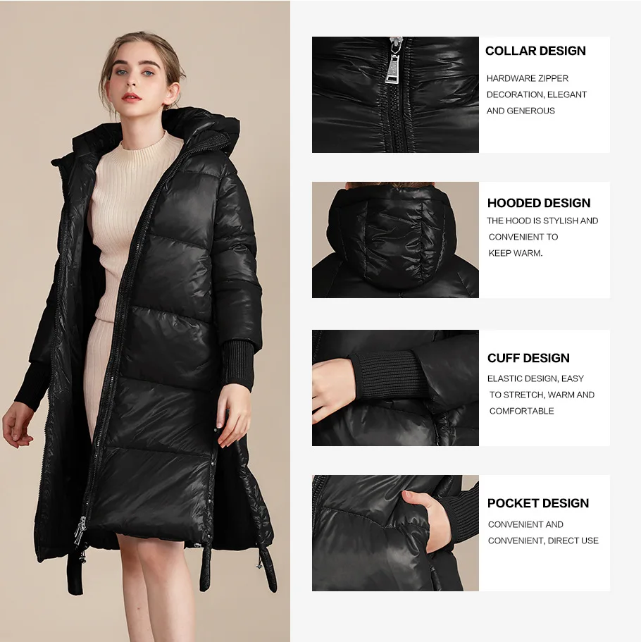 

Long padded jacket women winter bright face loose warm women's padded jacket