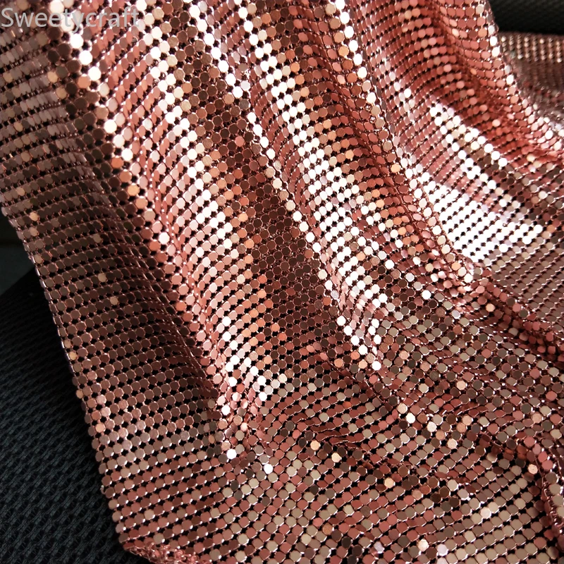 45*150 см розовое золото Гибкая алюминиевая сетчатая ткань с блестками Chainmail для
