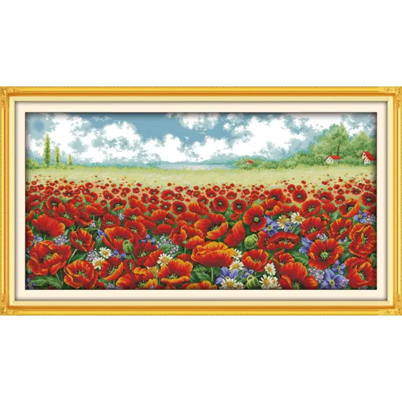 

Stamped Cross Stitch Kits Poppy Flowers DMC 11CT 14CT Counted Printing Embroidery Kit Cross-stitch Kit Embroidery Needlework Set