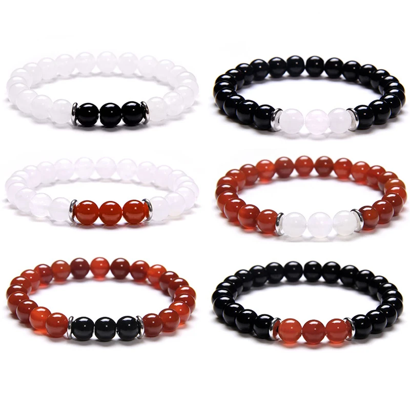 

Couples Distance Bracelet Natural Agates Stone White Black Red Beaded Bracelets For Women Men Best Friend Love Symbol Jewelry