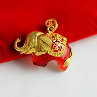 cute animal elephant pendant necklace for women gold color good luck red gemstone female mecklace wedding bride jewelry