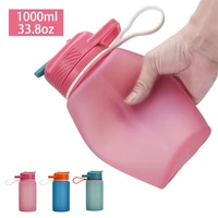 1000ml silicone foldable water bottle cold hot water bottle for travel space saving portable sports kettle water cup with handle
