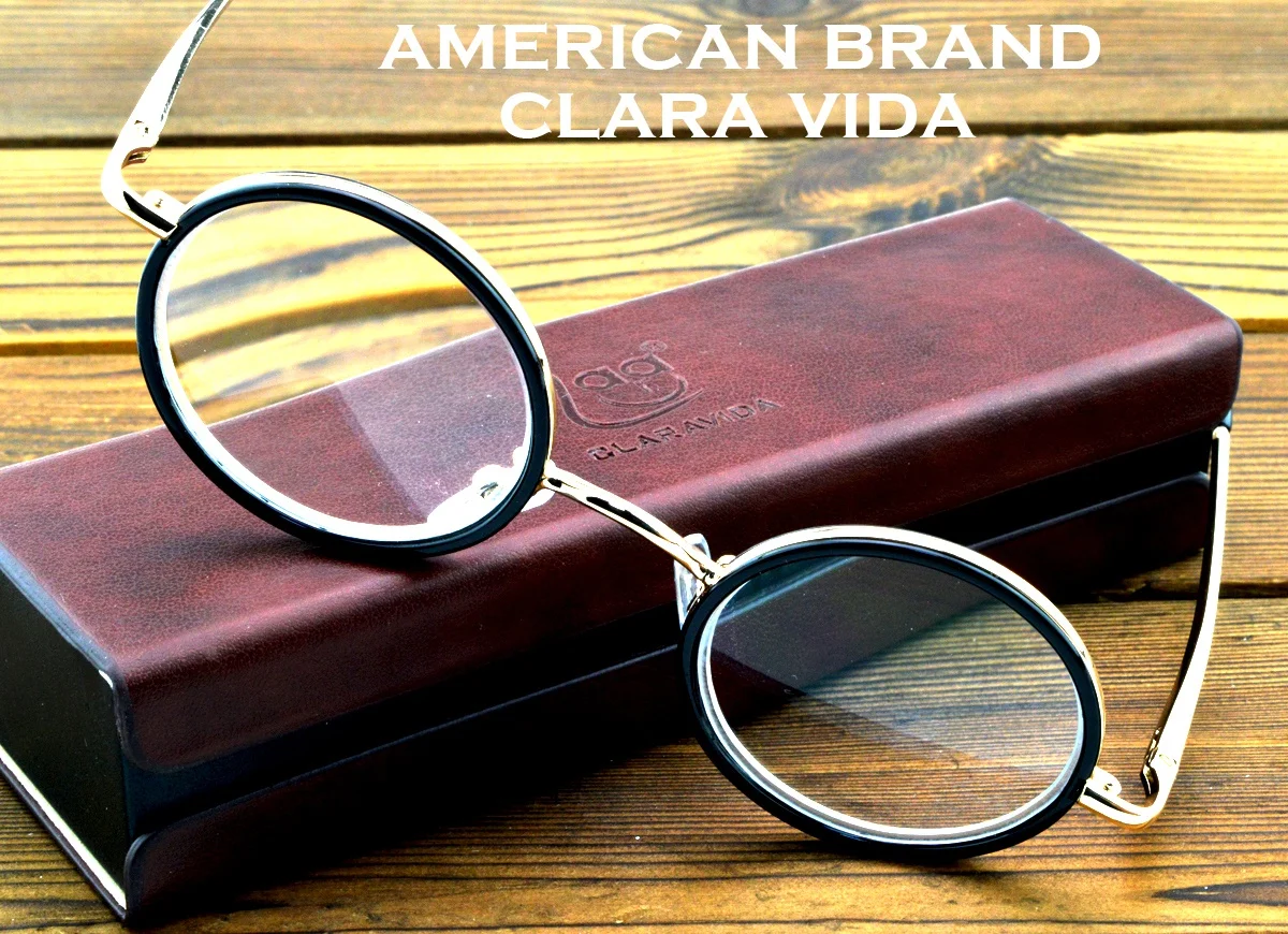 

Ограниченное предложение! Высококачественные очки для чтения в стиле 50-х годов в круглой оправе с чехлом из искусственной кожи Clear Vida + 1 + 1,5 + ...