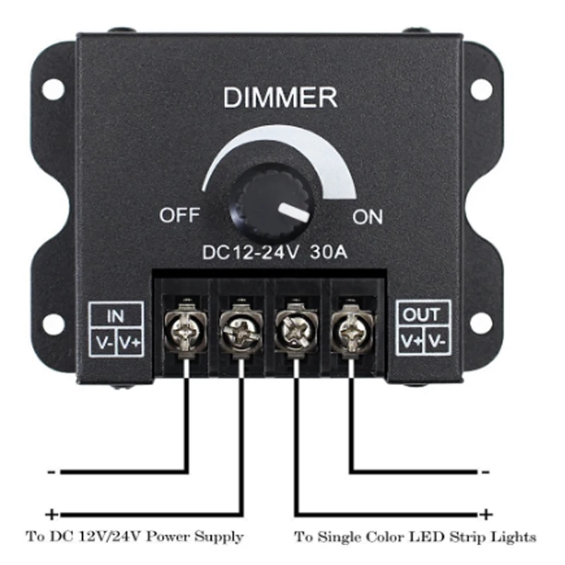 

LED Dimmer Switch Brightness Adjust Controller for 3528 5050 5730 5630 Single Color Strip Light DC 12V 24V 8A 30A Black/White