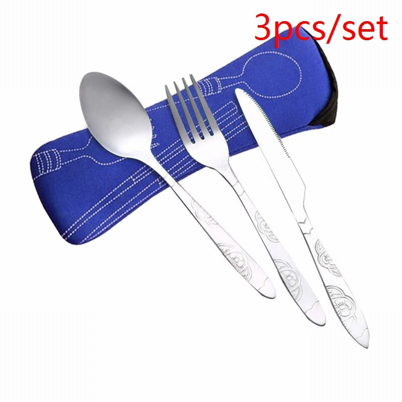 dark blue 3pcs 3 шт./6 шт./компл. Портативный Нержавеющая сталь набор столовых приборов цветок картина вилка ужин набор посуды домашней утвари посуды сумка - Цвет: dark blue 3pcs