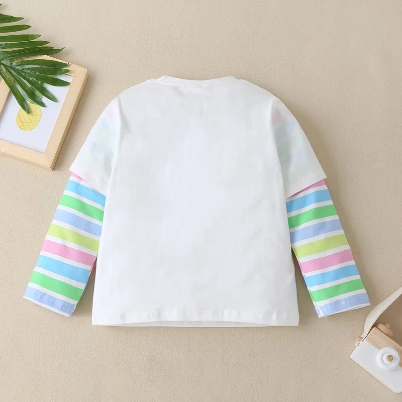 

New Spring Autumn Toddler Girl Clothes Lovely Cartoon Animal Flower Patchwork Long Sleeve T-shirt Tops Casual Kids Clothes 1-6Y