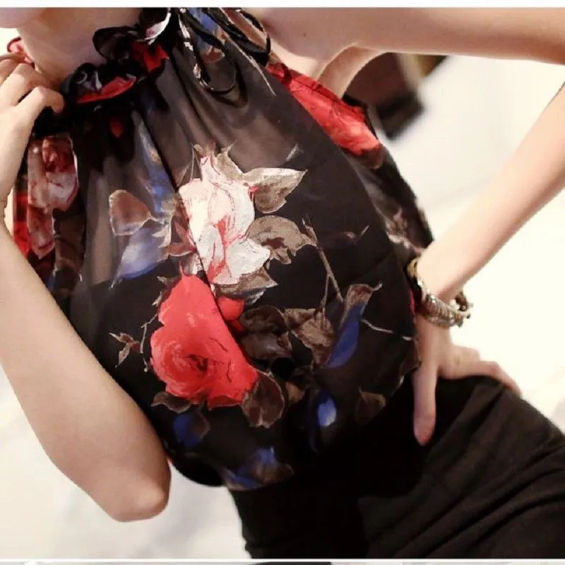 Корейская женская шифоновая блуза на бретелях 2019 Сексуальная рубашка с