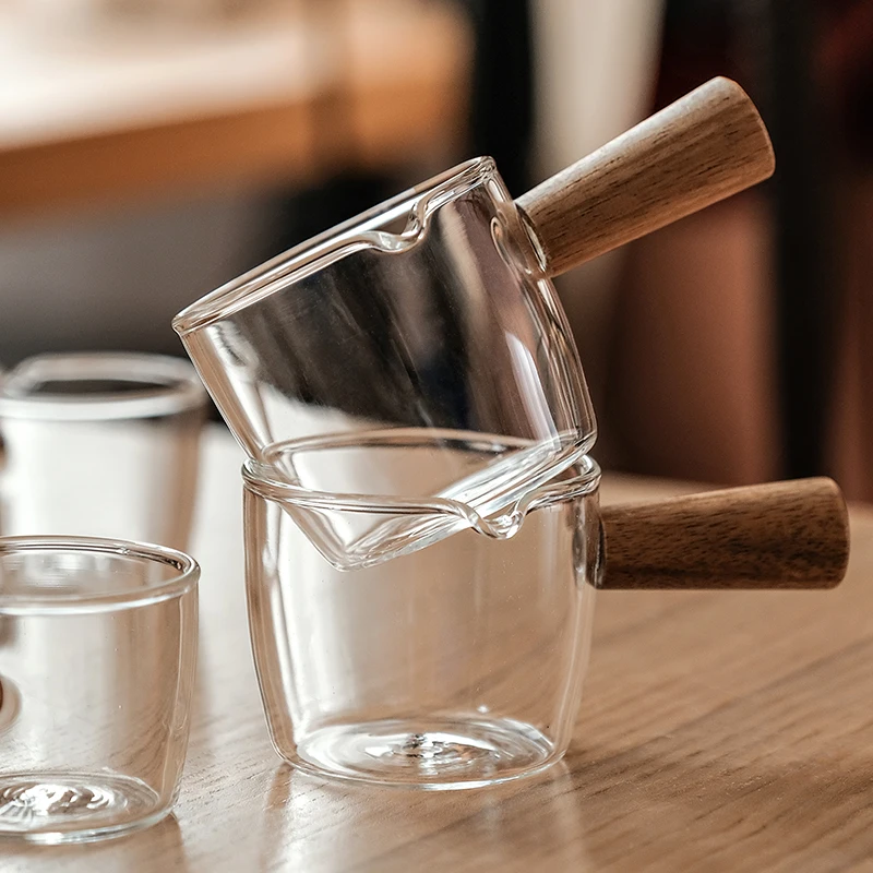 Стеклянная мини-чашка для молока с деревянной ручкой японские кувшины взбивания