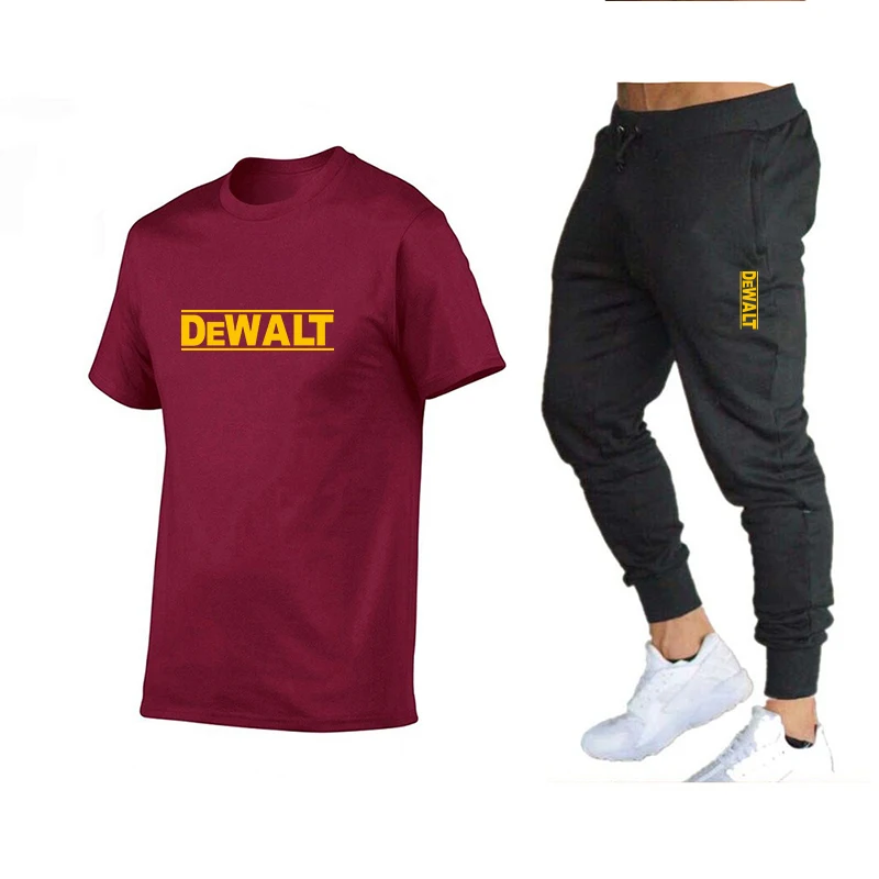 

Men's Casual Fashion Letter Printing Sports Track Suit Suit Short-Sleeved T-Shirt + Pants Summer Breathable Cotton 2-Piece Set