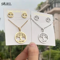 stainless steel tree of life necklaces for women bohemian women men shape celtic lover tree earrings gold color jewelrty set