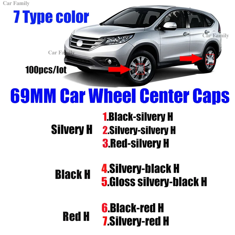 

Whole Price 100PCS 69mm 6.9cm Wheel Rim Hub Cap Covers Emblem H logo 7 Type Auto Accessorie For CRV Civic Accord CITY Fit Pilot