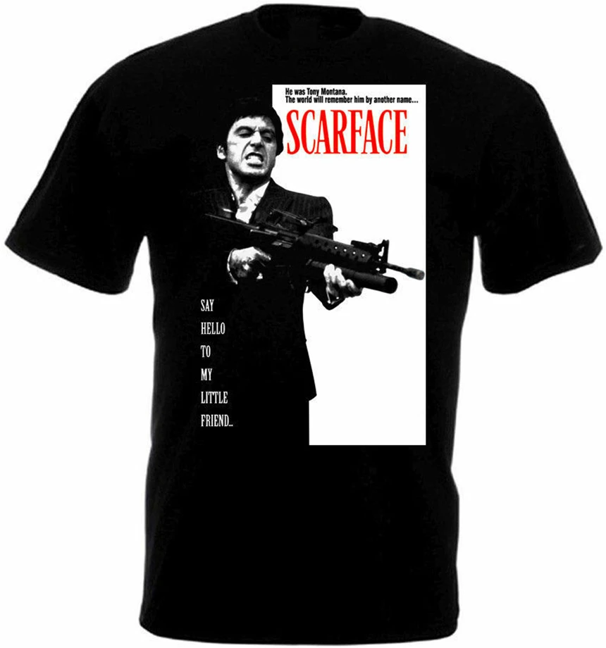 Scarface Al Pacino постер фильма футболка Черная все размеры C Стиль Круглая | Мужская