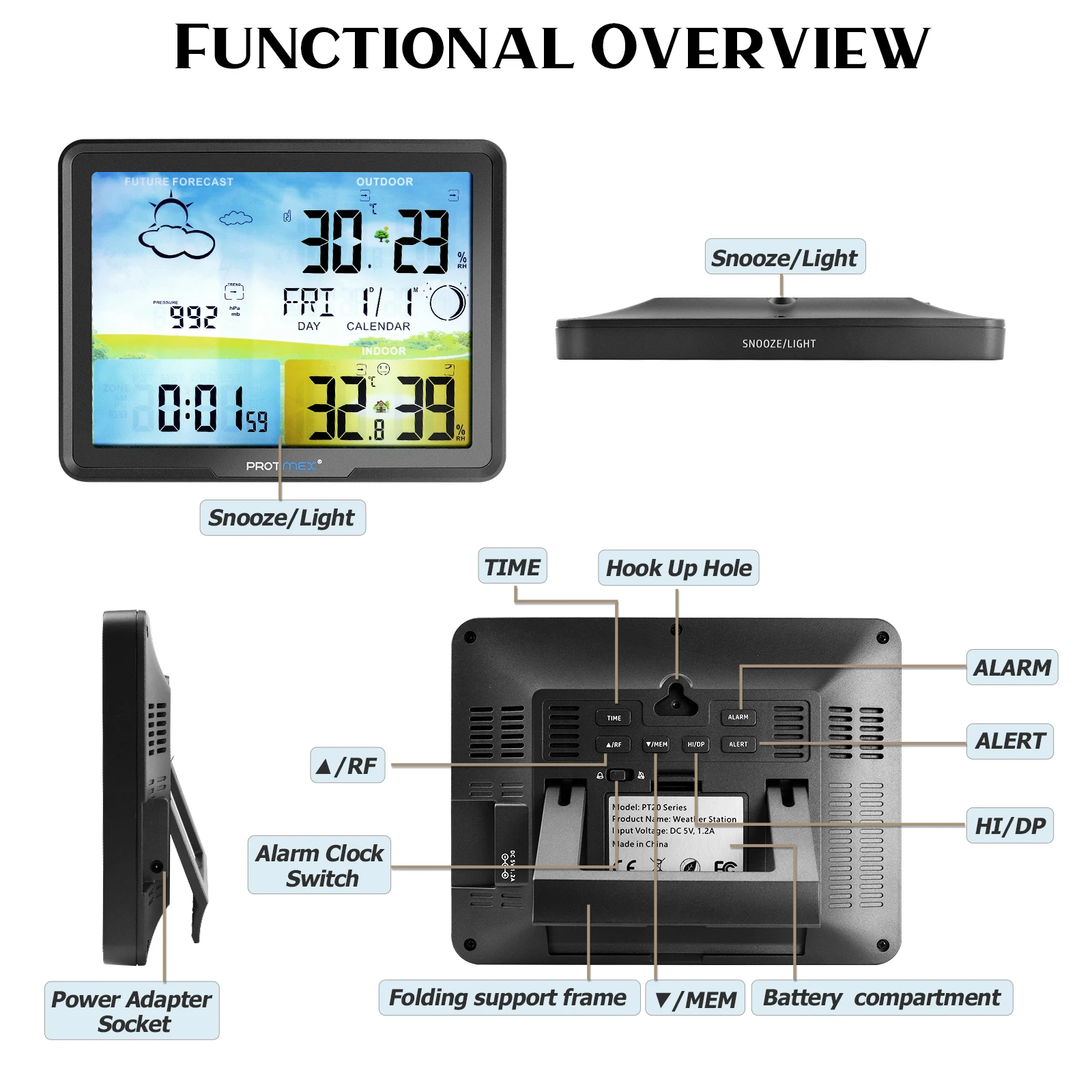 Protmex Метеостанция цифровой автоматический радио контроль беспроводной