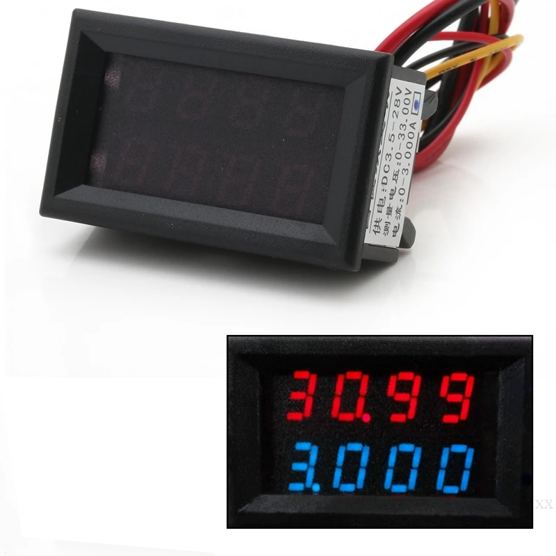 Dual Display 4 Bit Voltage Current Meter DC 0-33V/1A/3A Voltmeter Ammeter | Инструменты