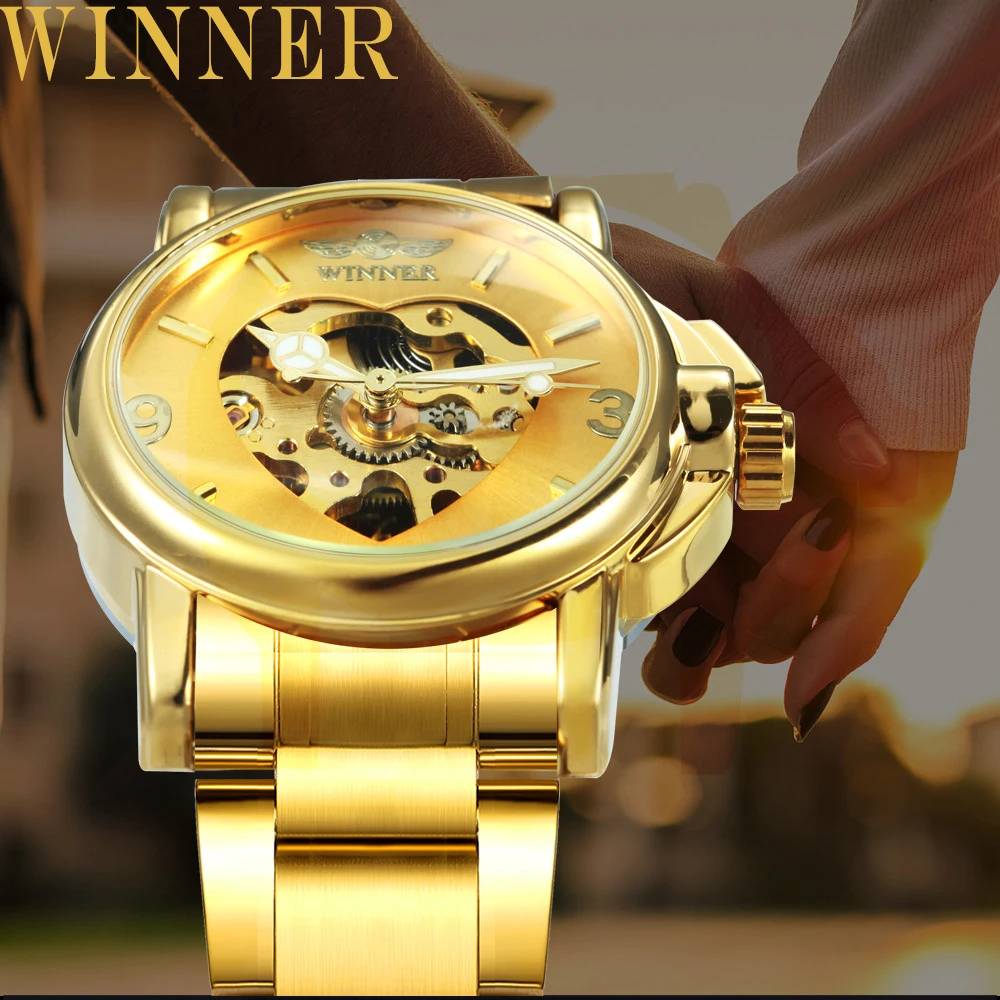 WINNER 2021 New Gold Women Watches Luxury Gift Steel Women's Bracelet Ladies Wristwatch Female Waterproof Clock Relogio Feminino