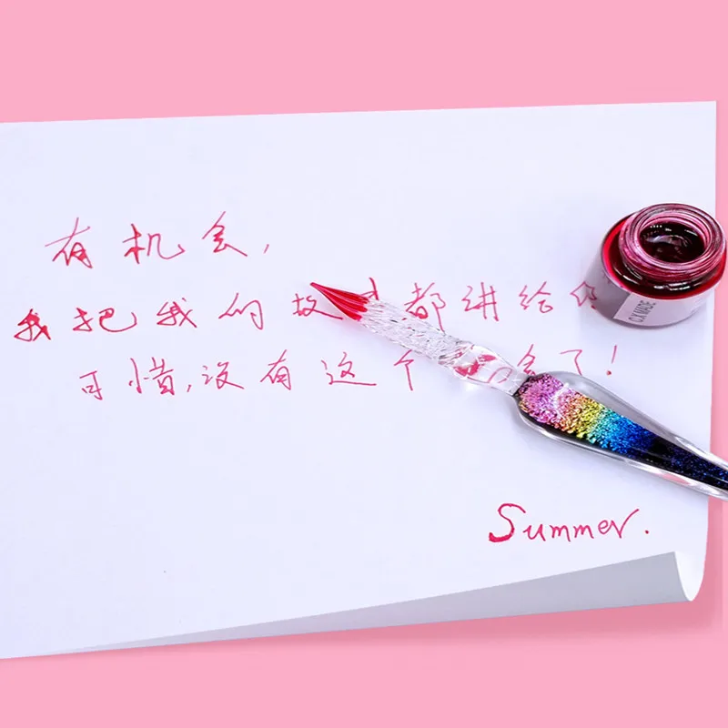 Ручка плюс 12 бутылок цветных чернил Канцелярский набор Стеклянная канцелярия