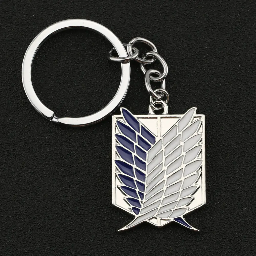 Blue and White Атака на Титанов брелок Крылья Свободы скаутский Легион Эрен брелок кольцо новое аниме ювелирные изделия оптом - Цвет: Blue and White
