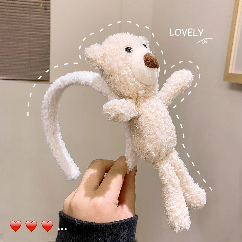 

Милые стерео медведь пушистые заколки/обручи для волос популярная в Интернете повязка на голову Мультяшные женские осенние и зимние шерстя...