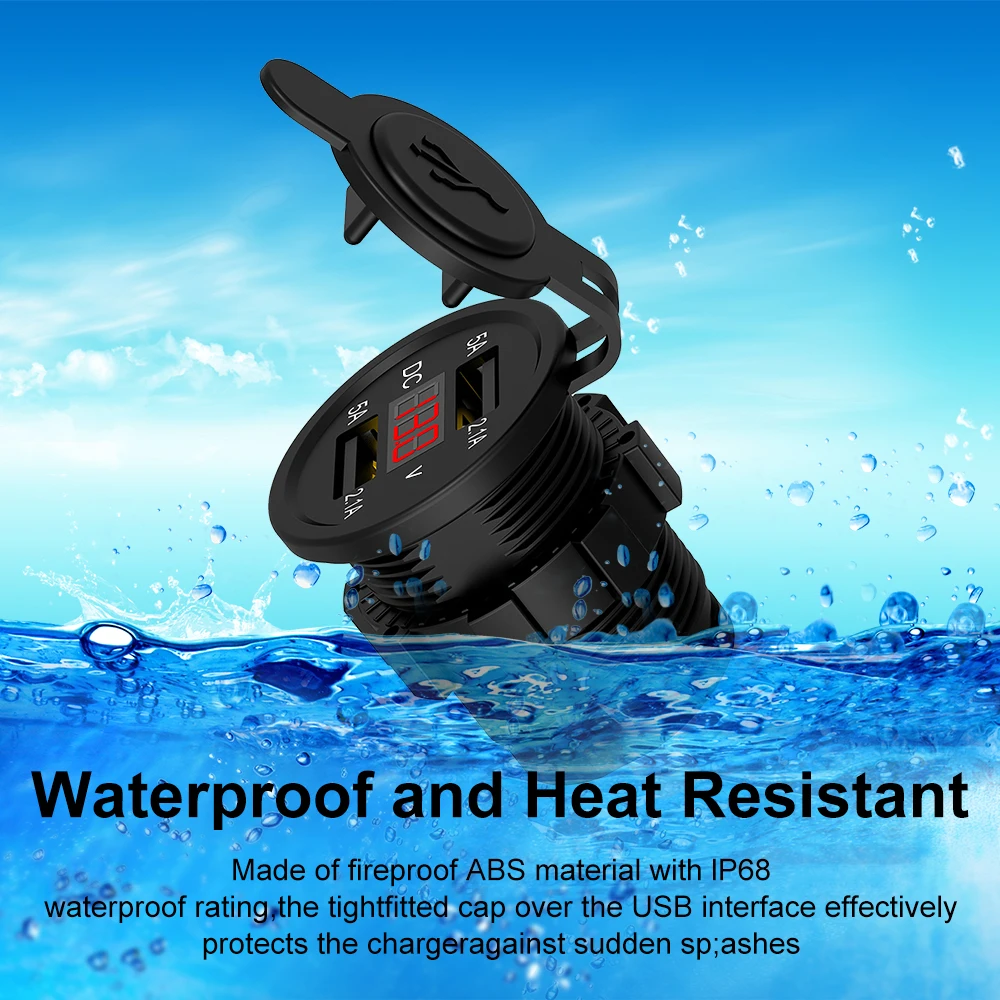 car charger usb cigarette lighter socket 12v 24v qc3 0 fast charging phone charge with led voltmeter for boat motorcycle free global shipping