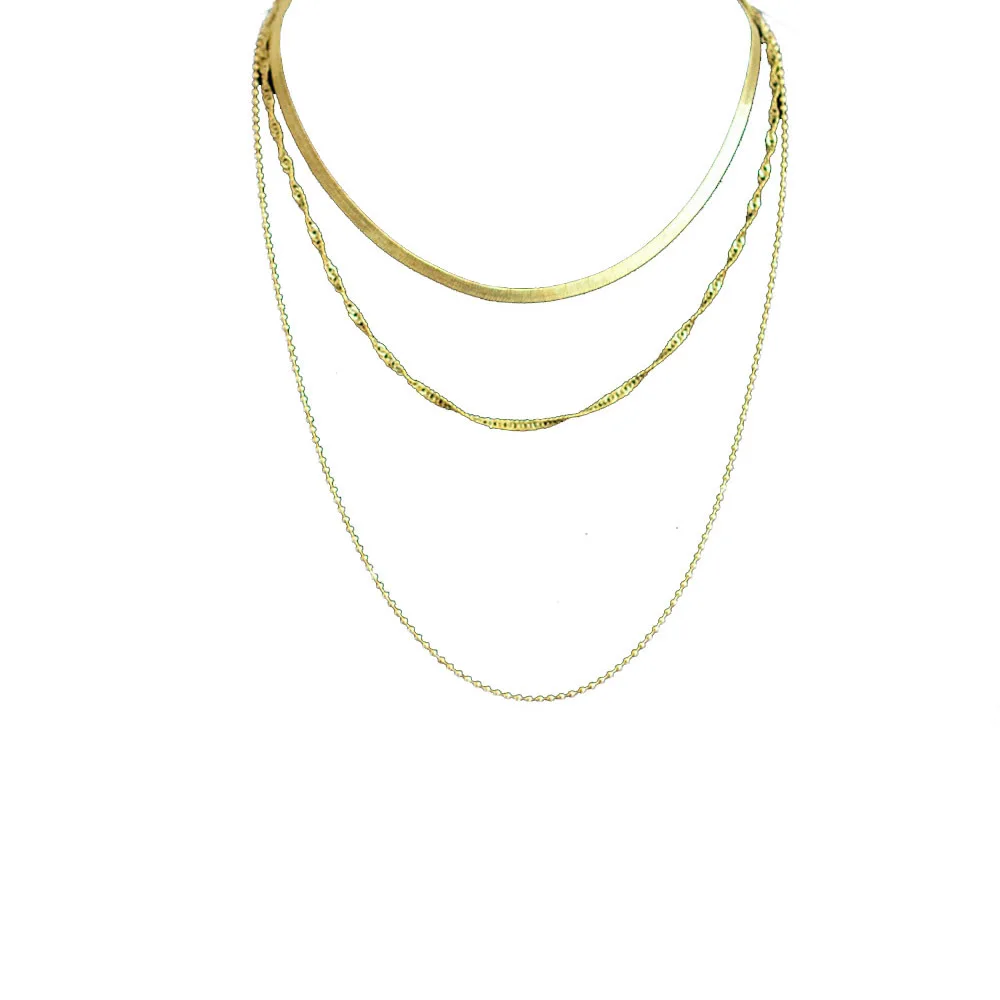

Personality Gold Plated 3 Layer Snake Chain Necklace Boho Style Multilayer Necklace Women Party Long Chain Hip Hop Jewelry
