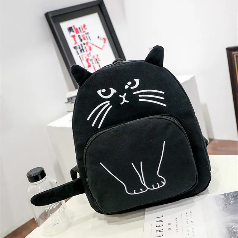 Вместительный холщовый рюкзак для женщин школьный ранец с 3D принтом кота девочек