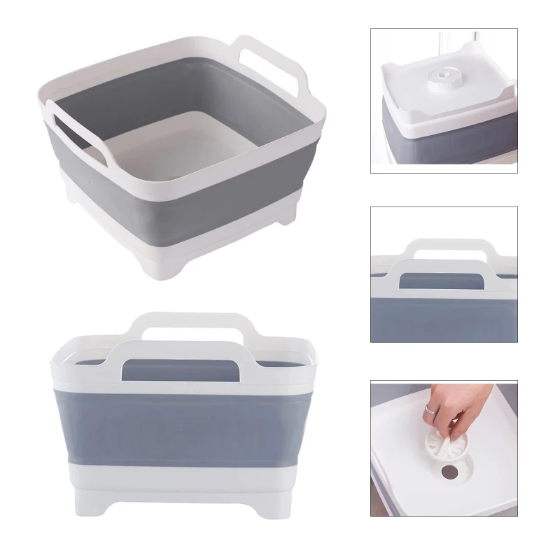 

Kitchen Collapsible Square Sink Portable Washing Basin Foldable Dish Tub Space 203F
