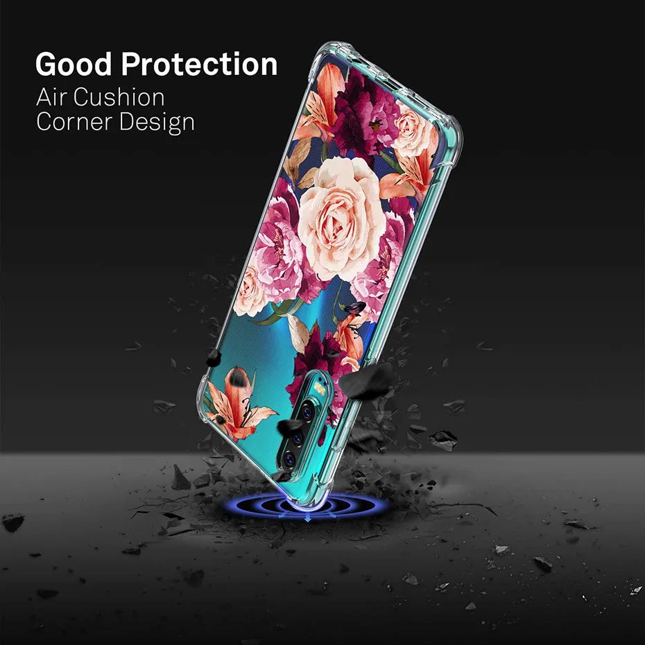 Противоударный Прозрачный цветочный чехол для Huawei Mate 20 P20 P30 Pro Lite Y6 Y7 Prime 2019 с