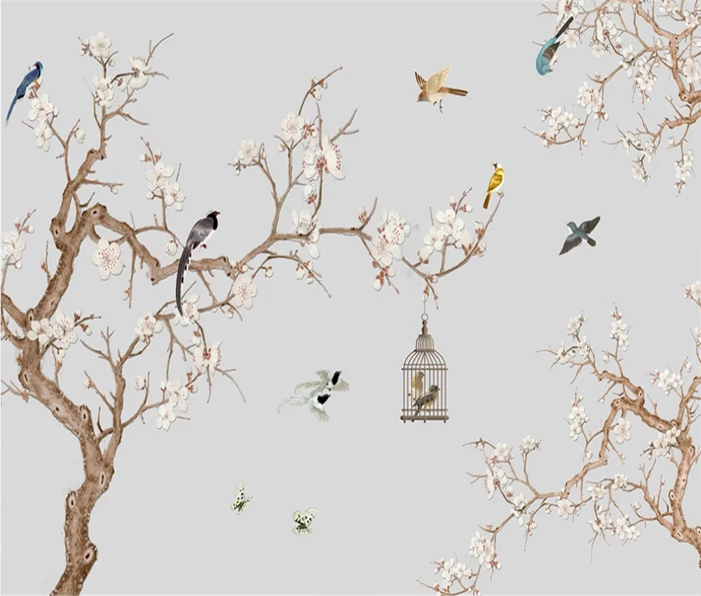 3D-обои на заказ роспись магнолия ручная цветы и птицы новый китайский фон