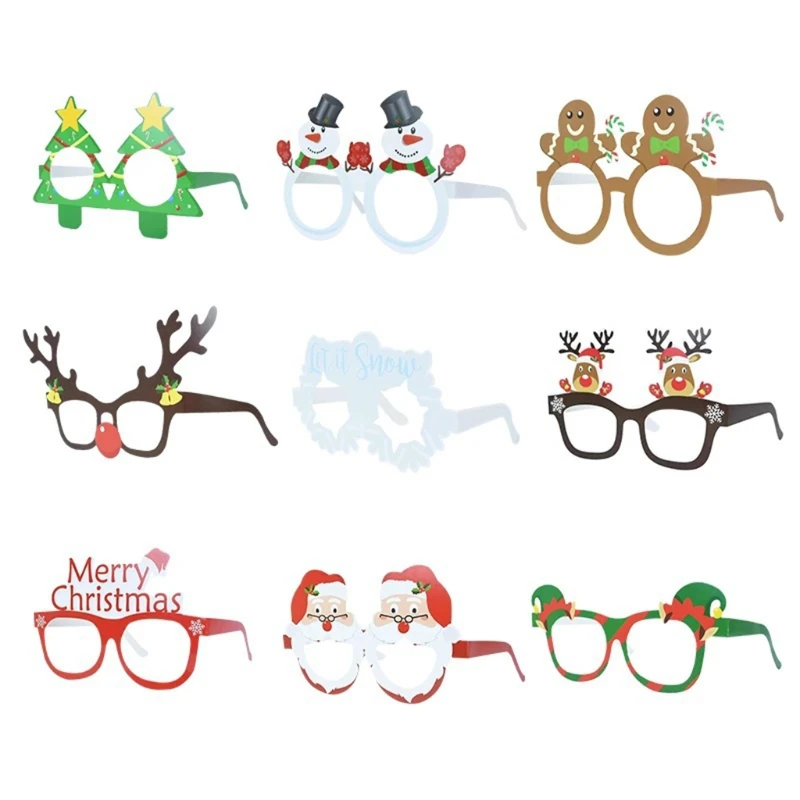 

9 Pcs/set Christmas Party Fancy Glasses Frame Costume Xmas Eyeglasses Decoration Happy New Year Celebration Photo Props
